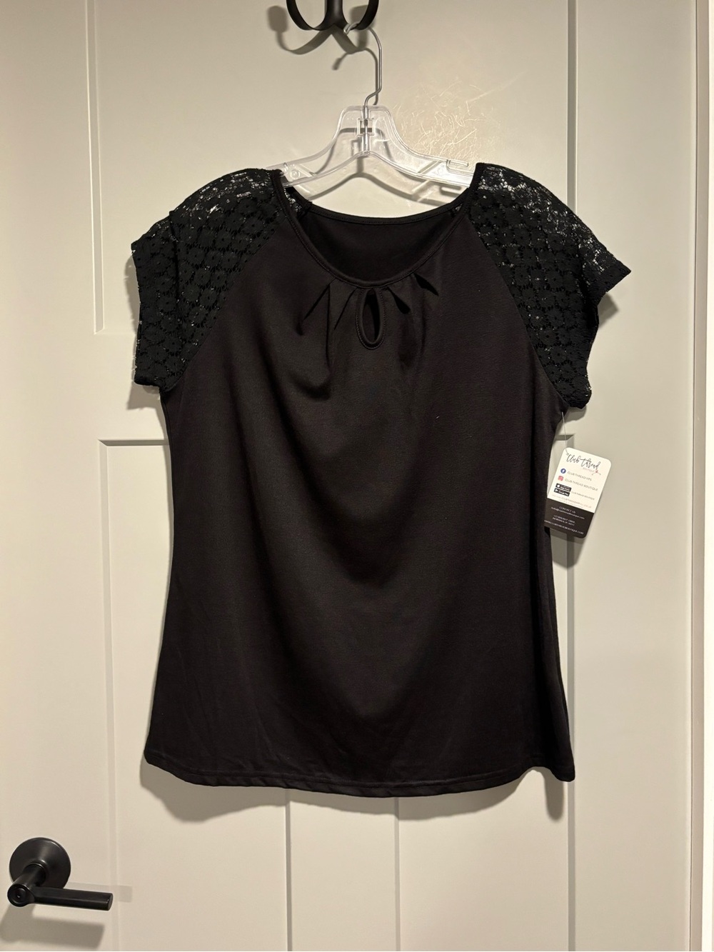 Black Lace-Sleeve Women’s Top - Elegant Everyday Tee